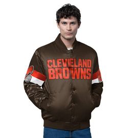 STARTER Men's Starter Brown Cleveland Browns Triple Option Satin Varsity Full-Snap Jacket 