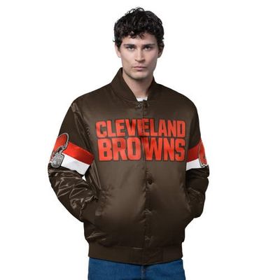 STARTER Men's Starter Brown Cleveland Browns Triple Option Satin Varsity Full-Snap Jacket 