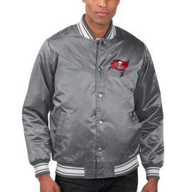 STARTER Men's Starter Gray Tampa Bay Buccaneers Locker Room Satin Varsity Full-Snap Jacket 