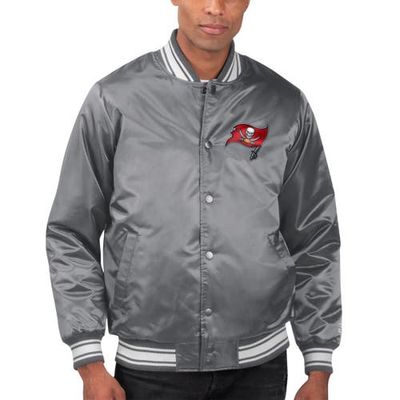 STARTER Men's Starter Gray Tampa Bay Buccaneers Locker Room Satin Varsity Full-Snap Jacket 