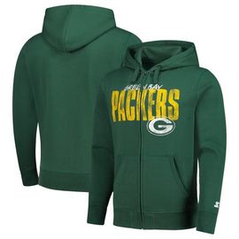 STARTER Men's Starter Green Green Bay Packers Distressed Classic Full-Zip Hoodie 