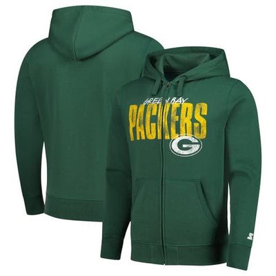 STARTER Men's Starter Green Green Bay Packers Distressed Classic Full-Zip Hoodie 