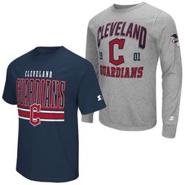 STARTER Men's Starter Heather Gray/Navy Cleveland Guardians Two-Pack Long Sleeve & Short Sleeve T-Shirt Set 