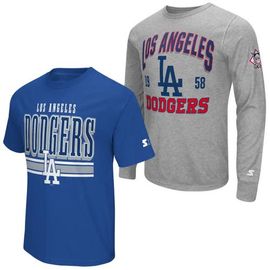 STARTER Men's Starter Heather Gray/Royal Los Angeles Dodgers Two-Pack Long Sleeve & Short Sleeve T-Shirt Set 