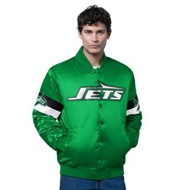 STARTER Men's Starter Kelly Green New York Jets Triple Option Satin Varsity Vintage Logo Full-Snap Jacket 