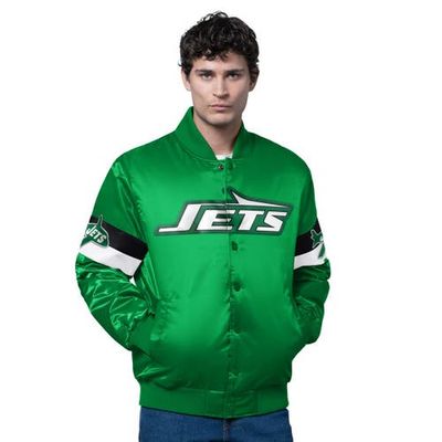 STARTER Men's Starter Kelly Green New York Jets Triple Option Satin Varsity Vintage Logo Full-Snap Jacket 