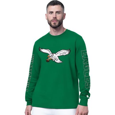 STARTER Men's Starter Kelly Green Philadelphia Eagles Clutch Hit II Vintage Logo Long-Sleeve T-Shirt 