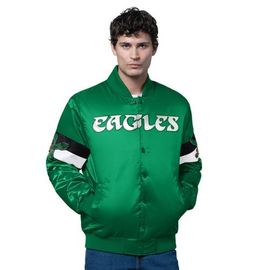 STARTER Men's Starter Kelly Green Philadelphia Eagles Triple Option Satin Varsity Vintage Logo Full-Snap Jacket 