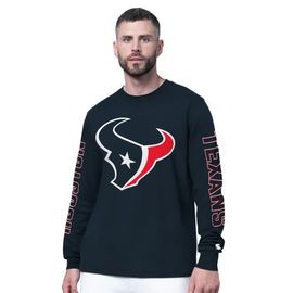 STARTER Men's Starter Navy Houston Texans Clutch Hit II Long-Sleeve T-Shirt 