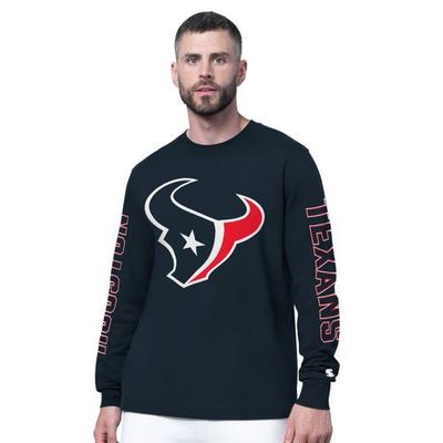 STARTER Men's Starter Navy Houston Texans Clutch Hit II Long-Sleeve T-Shirt 