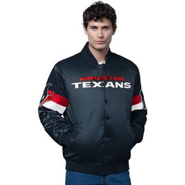 STARTER Men's Starter Navy Houston Texans Triple Option Satin Varsity Full-Snap Jacket 