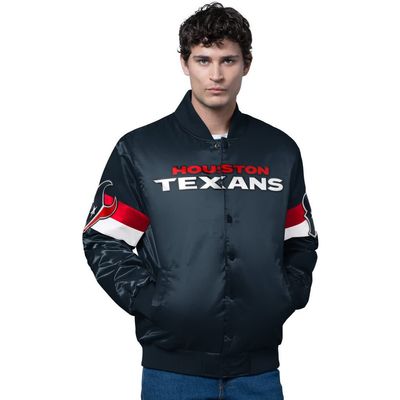 STARTER Men's Starter Navy Houston Texans Triple Option Satin Varsity Full-Snap Jacket 