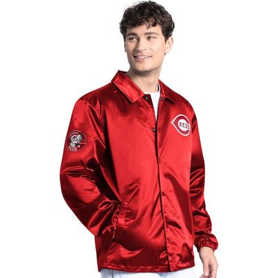 STARTER Men's Starter Red Cincinnati Reds Cooperstown Collection Point Man Full-Snap Coaches Jacket 