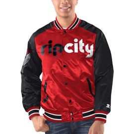 STARTER Men's Starter Red/Black Portland Trail Blazers Renegade Satin Full-Snap Varsity Jacket 