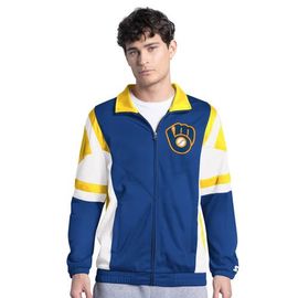STARTER Men's Starter Royal/Gold Milwaukee Brewers Contender Tricot Full-Zip Track Jacket 