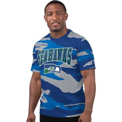 STARTER Men's Starter Royal/Gray Seattle Seahawks Thursday Night Gridiron Classics Vintage Logo T-Shirt 