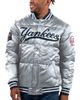 STARTER Men's Starter Silver New York Yankees Bronx Satin Full-Snap Varsity Bomber Jacket  - 1