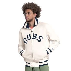 STARTER Men's Starter White Chicago Cubs The Captain Cooperstown Logo Full-Zip Varsity Jacket 
