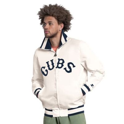 STARTER Men's Starter White Chicago Cubs The Captain Cooperstown Logo Full-Zip Varsity Jacket 