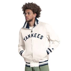 STARTER Men's Starter White New York Yankees The Captain Cooperstown Logo Full-Zip Varsity Jacket 