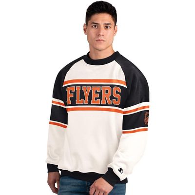 STARTER Men's Starter White Philadelphia Flyers Defense Fleece Crewneck Sweatshirt 