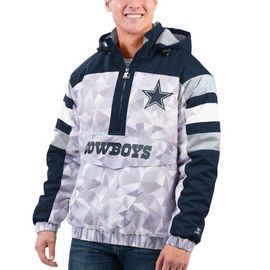 STARTER Men's Starter White/Navy Dallas Cowboys Thursday Night Gridiron Raglan Half-Zip Hooded Jacket