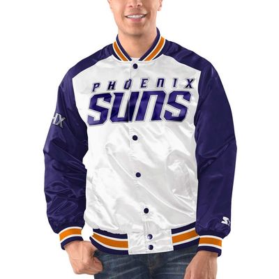 STARTER Men's Starter White/Purple Phoenix Suns Renegade Satin Full-Snap Varsity Jacket 