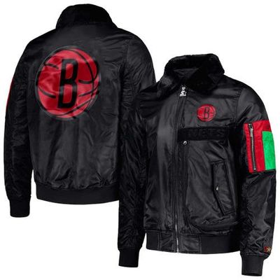 STARTER Men's Starter x Ty Mopkins Black Brooklyn Nets Black History Month Satin Full-Zip Jacket 