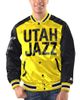 STARTER Men's Starter Yellow/Black Utah Jazz Renegade Satin Full-Snap Varsity Jacket  - 1