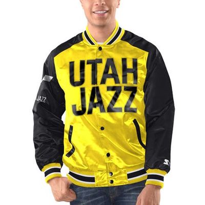 STARTER Men's Starter Yellow/Black Utah Jazz Renegade Satin Full-Snap Varsity Jacket 