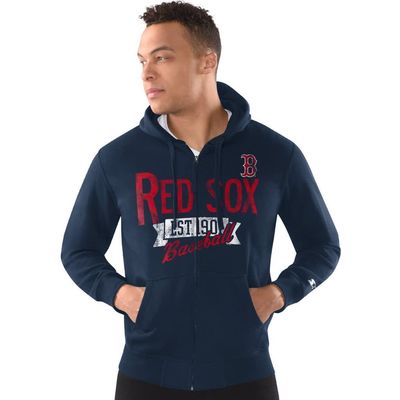 STARTER Men's Starter Navy Boston Red Sox Distressed Full-Zip Hooded Jacket 