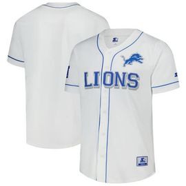 STARTER Men's Starter White Detroit Lions Relay Full-Button Baseball Jersey 
