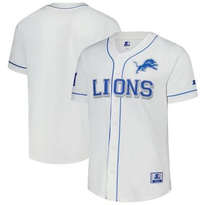 STARTER Men's Starter White Detroit Lions Relay Full-Button Baseball Jersey 