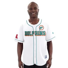 STARTER Men's Starter White Miami Dolphins Relay Vintage Full-Button Baseball Jersey 