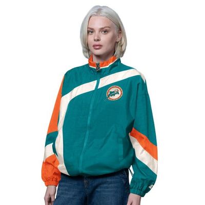 STARTER Women's Starter Aqua/Orange Miami Dolphins Vintage 1st Quarter Full-Zip Windbreaker 