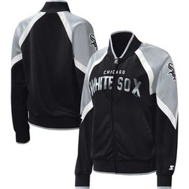 STARTER Women's Starter Black Chicago White Sox Touchdown Raglan Full-Zip Track Jacket 