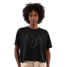 STARTER Women's Starter Black Houston Texans Rhinestone Sprinkle Boxy Cropped T-Shirt 