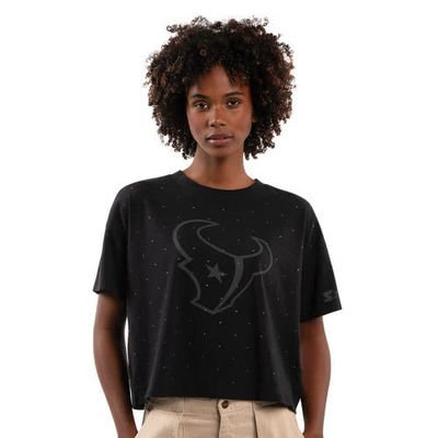 STARTER Women's Starter Black Houston Texans Rhinestone Sprinkle Boxy Cropped T-Shirt 