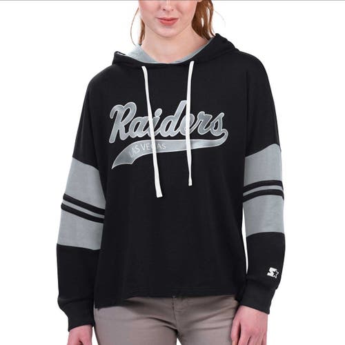 STARTER Women's Starter Black Las Vegas Raiders Bump And Run Long Sleeve Hoodie T-Shirt 