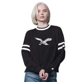 STARTER Women's Starter Black Philadelphia Eagles Rally Drop Shoulder Cropped Sweatshirt 