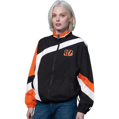 STARTER Women's Starter Black/Orange Cincinnati Bengals Vintage 1st Quarter Full-Zip Windbreaker 