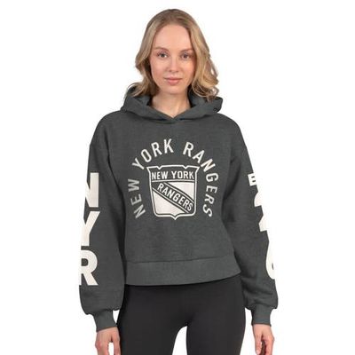 STARTER Women's Starter Charcoal New York Rangers Star Player Cropped Fleece Hoodie