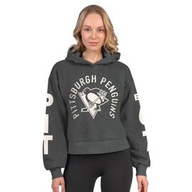 STARTER Women's Starter Heather Charcoal Pittsburgh Penguins Star Player Cropped Fleece Hoodie 