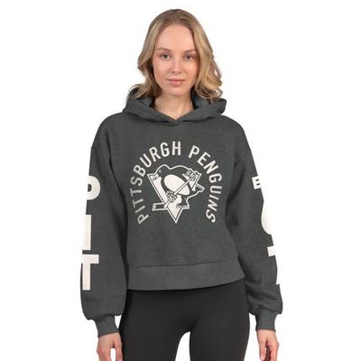 STARTER Women's Starter Heather Charcoal Pittsburgh Penguins Star Player Cropped Fleece Hoodie 