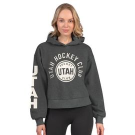 STARTER Women's Starter Heather Charcoal Utah Mammoth Star Player Cropped Fleece Hoodie 