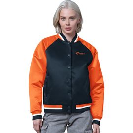 STARTER Women's Starter Navy/Orange Chicago Bears Satin Full-Snap Vintage Varsity Jacket 