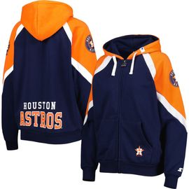 STARTER Women's Starter Navy/Orange Houston Astros Hail Mary Full-Zip Hoodie 