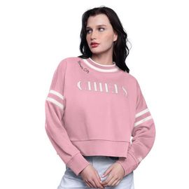 STARTER Women's Starter Pink Kansas City Chiefs Power Play Cropped Pullover Sweatshirt 