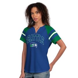 STARTER Women's Starter Royal Seattle Seahawks Game On Notch Neck Raglan T-Shirt 