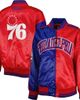 STARTER Women's Starter Royal/Red Philadelphia 76ers Split Colorblock Satin Full-Snap Varsity Jacket  - 1